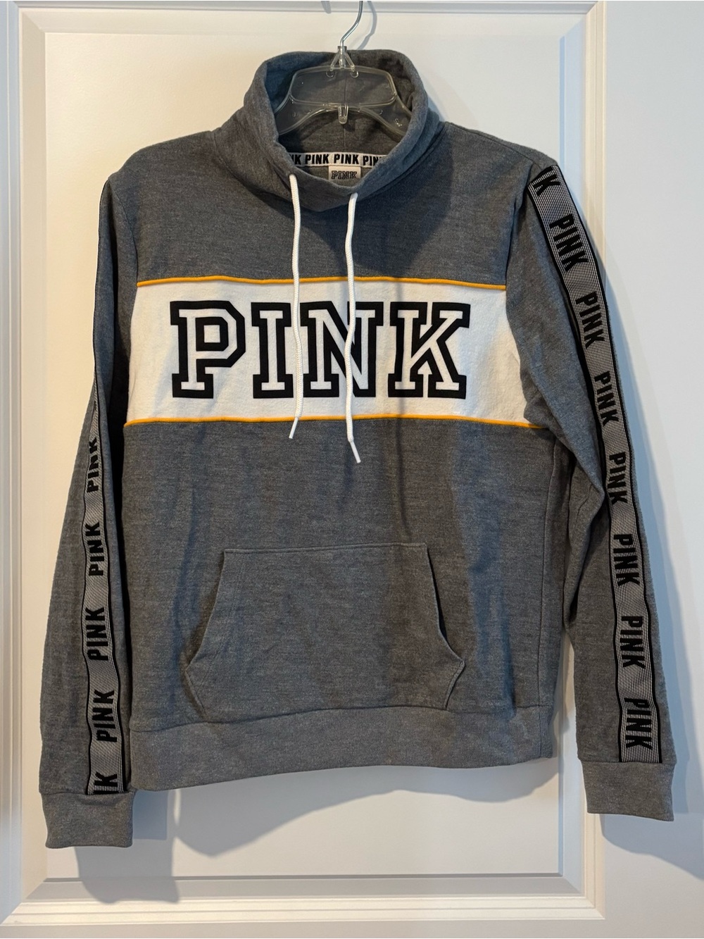 Victoria's Secret PINK Gray Pullover Hoodie with White & Yellow Trim